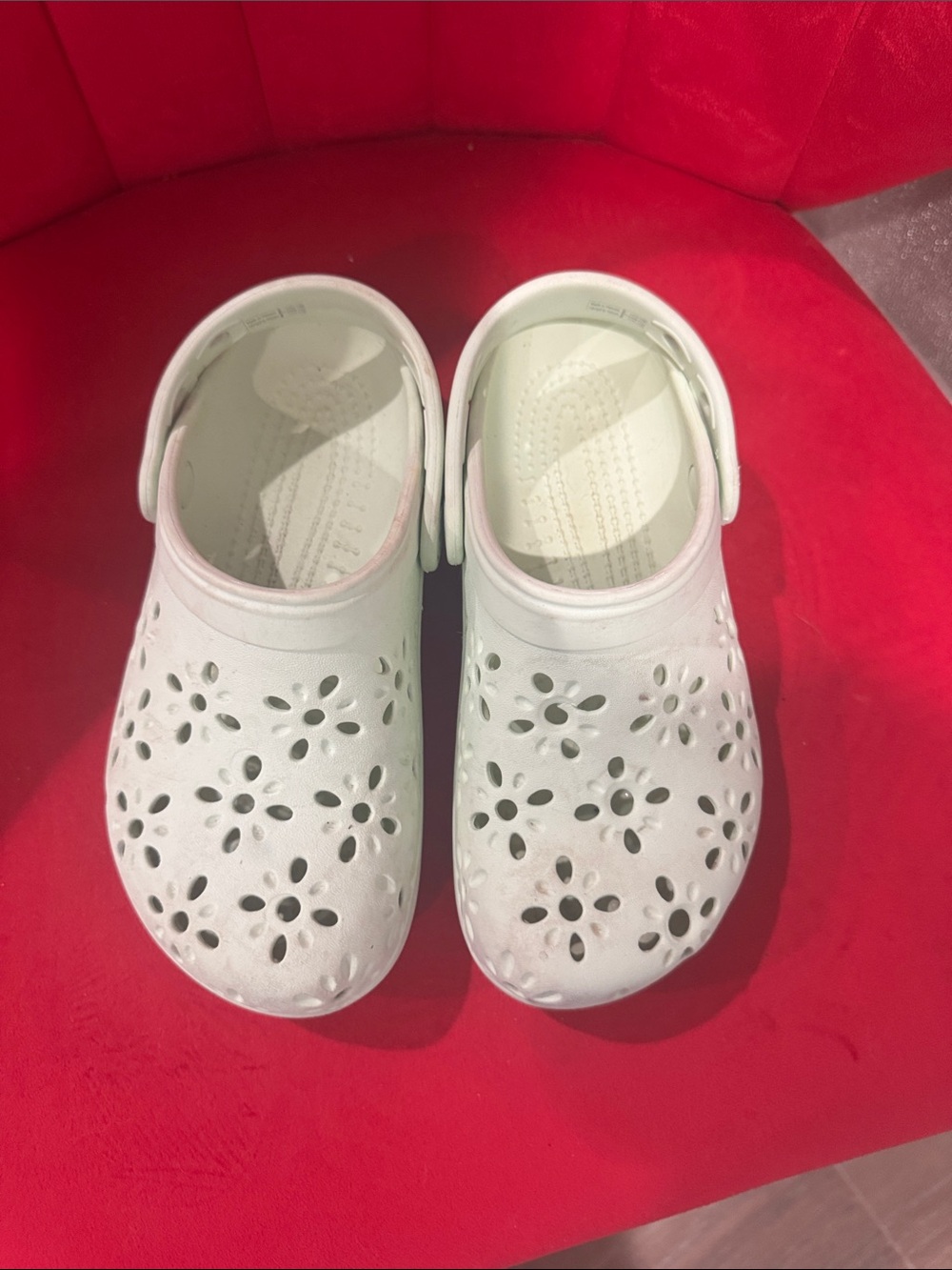 Great condition CROCS Kids pale mint Floral-Perforation Clogs